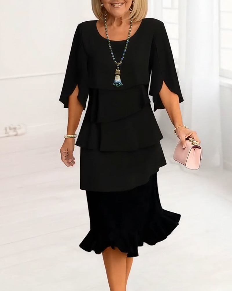 Renata - Elegancka sukienka midi z rękawami w stylu falbanek