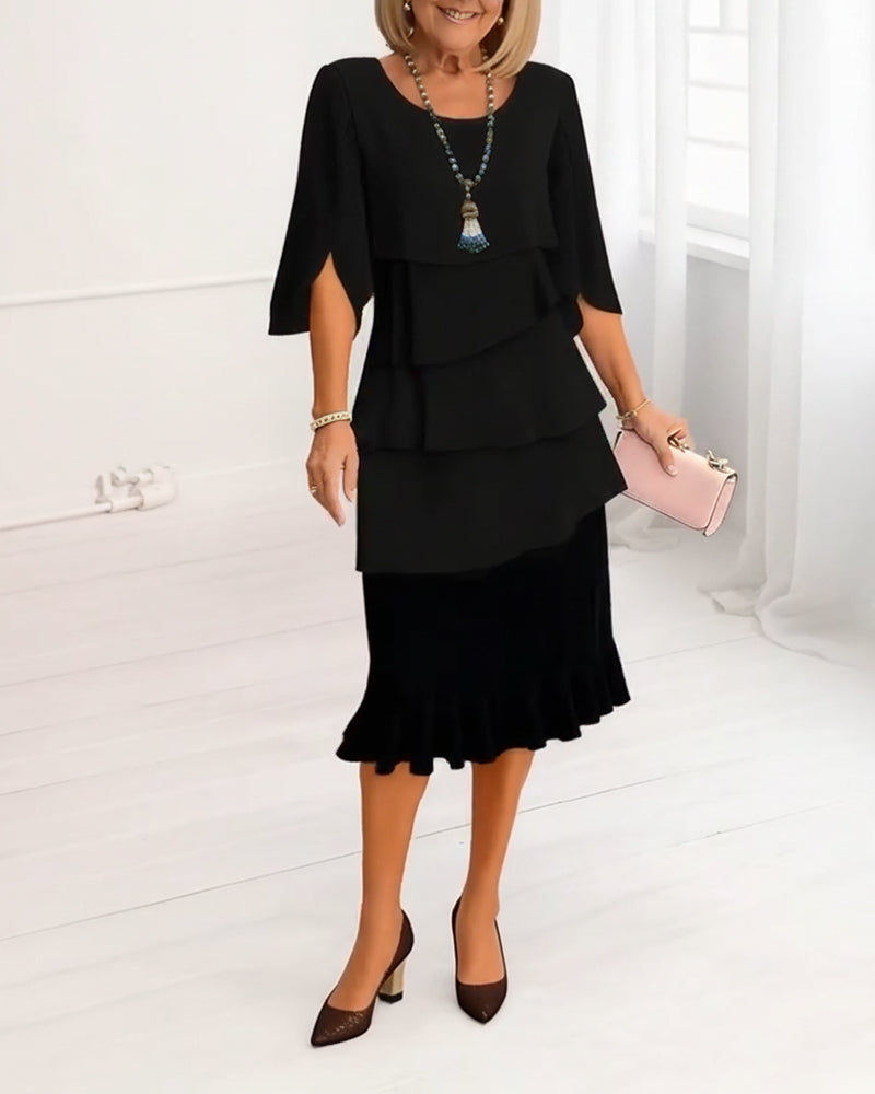 Renata - Elegancka sukienka midi z rękawami w stylu falbanek